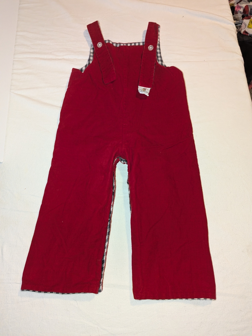 Red Vintage Just Ducky Reversible Overalls Corduroy Gingham Horse 18m